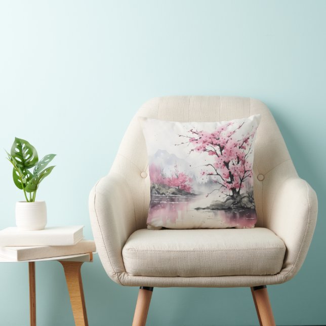 Coussin Peinture à l'encre Arbre en fleurs (Chaise)