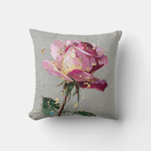 Coussin Peinture à l'huile de rose rose feuille d'or impre