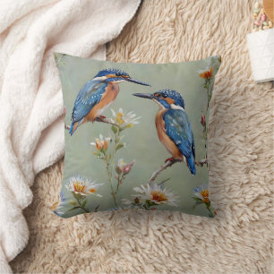 Coussin Peinture À L'Huile D'Oiseaux Et De Fleurs De Pêche