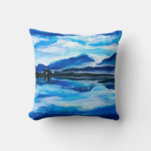 Coussin Peinture à l'huile du crépuscule sur le lac de mo