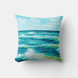 Coussin peinture à l'huile montrant les vagues de l'océan