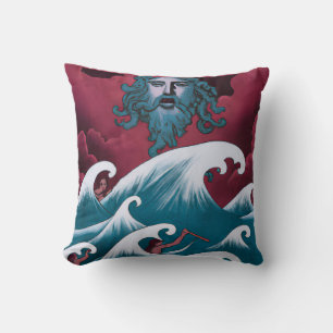 Coussin Peinture à l'huile Neptune cramoisi