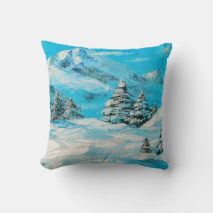Coussin  peinture à l'huile, paysage de montagne d'hiver a