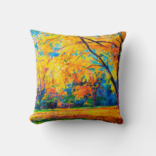 Coussin peinture à l'huile sur toile. Les arbres jaunes.
