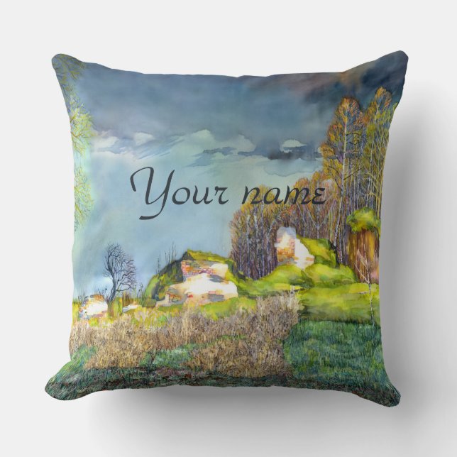 Coussin Peinture à orage de printemps Aquarelle (Recto)