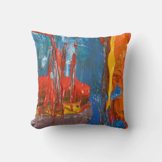 Coussin Peinture Abstraite bleue et orange (Recto)