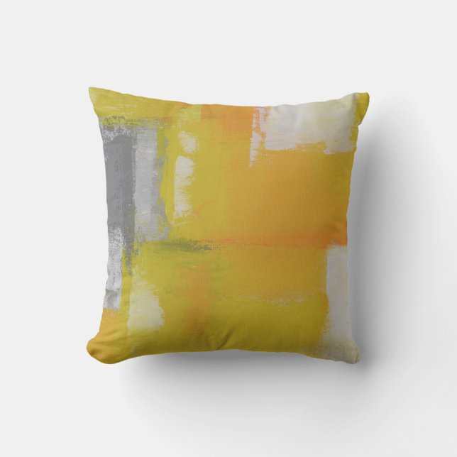 Coussin peinture abstraite grise jaune blanc (Recto)