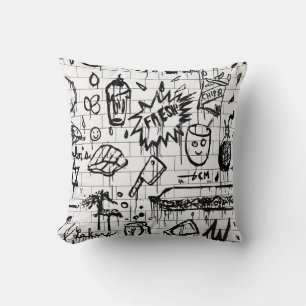 COUSSIN PEINTURE ABSTRAITE NOIRE ET BLANCHE