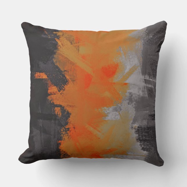 Coussin Peinture Abstraite noire orange gris (Recto)