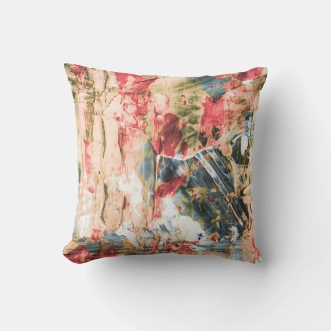 Coussin Peinture abstraite rouge blanche et jaune (Recto)
