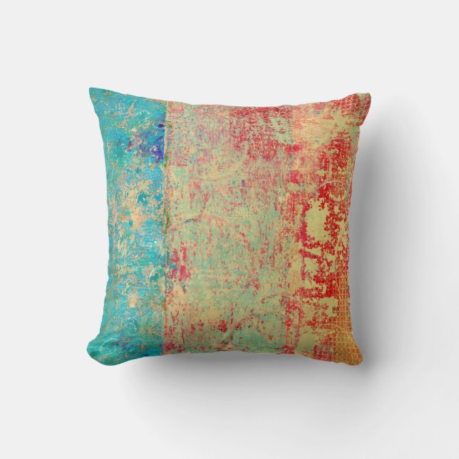 Coussin Peinture Abstraite Texture Turquoise Vert Rouge (Recto)