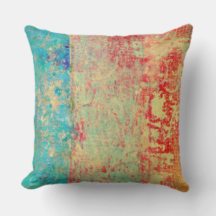 Coussin Peinture Abstraite Texture Turquoise Vert Rouge