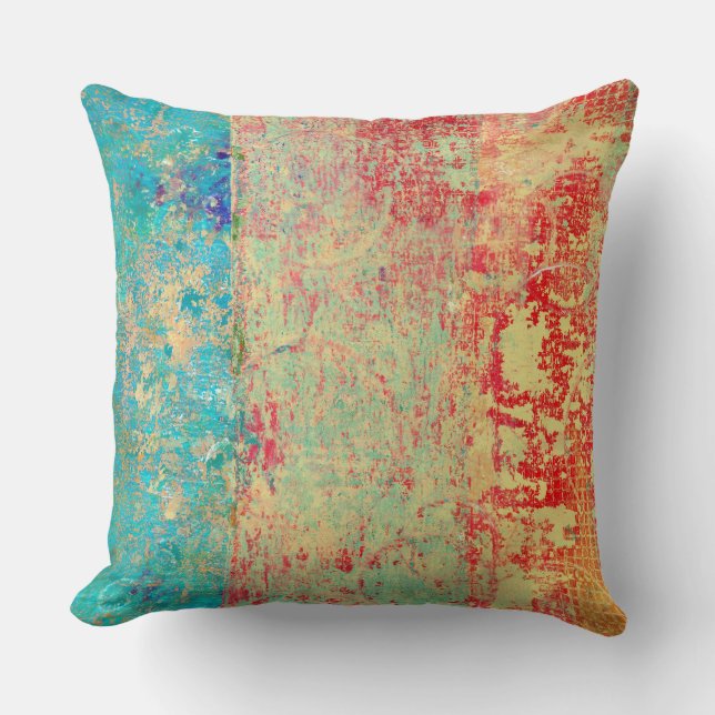 Coussin Peinture Abstraite Texture Turquoise Vert Rouge (Recto)