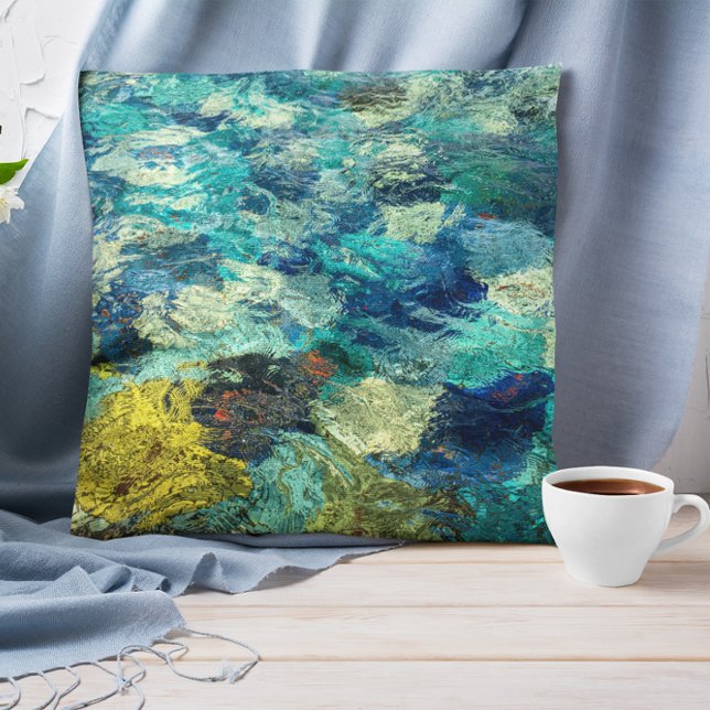 Coussin Peinture Abstraite turquoise et Turquoise pour pei (Add your own abstract photo to create a personalized pillow.)