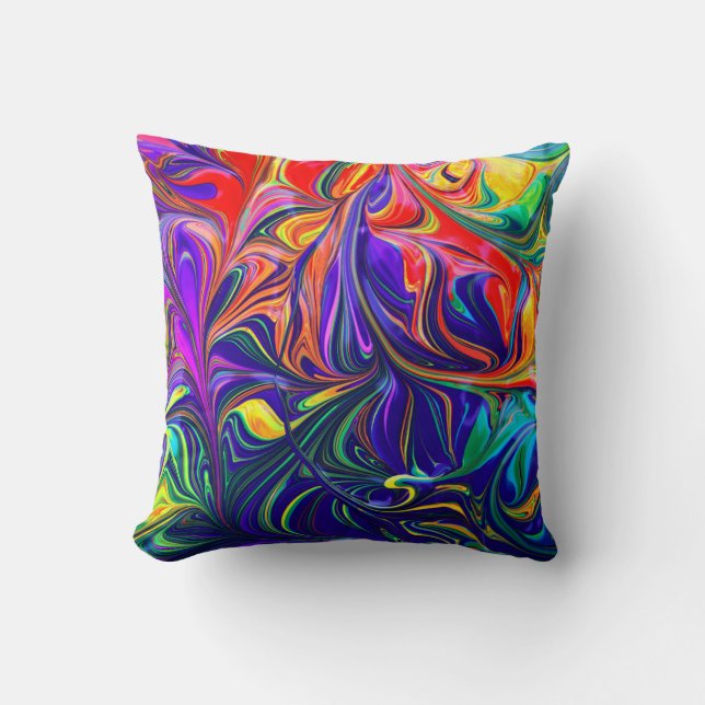 Coussin Peinture abstraite violette et orange verte (Recto)