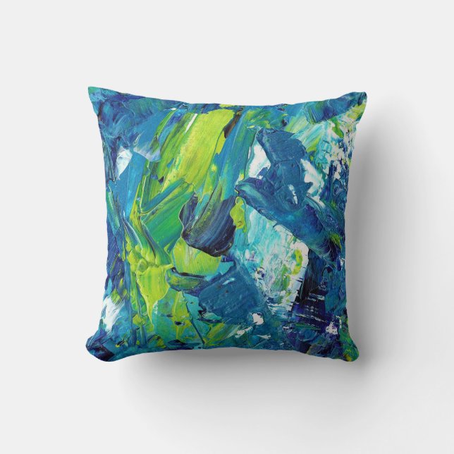 Coussin Peinture acrylique abstraite en bleu (Recto)