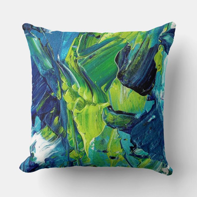 Coussin Peinture acrylique abstraite en bleu (Recto)