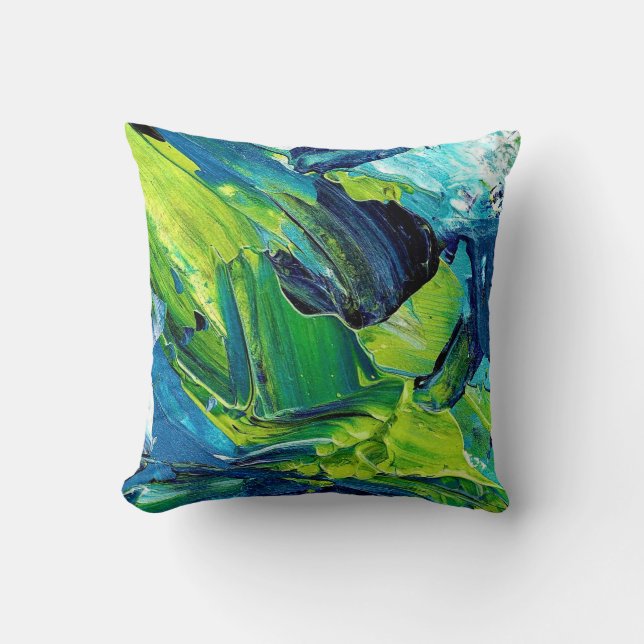 Coussin Peinture acrylique abstraite en bleu (Recto)