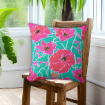 Coussin Peinture Anémonique Motif rose & Aqua Floral<br><div class="desc">Peinture simple aquarelle inspiré motif floral de fleurs d'anémone rose avec arrière - plan aqua.</div>