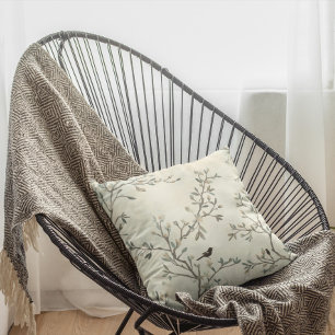 Coussin Peinture aquarelle beige de branche d'oiseau natur