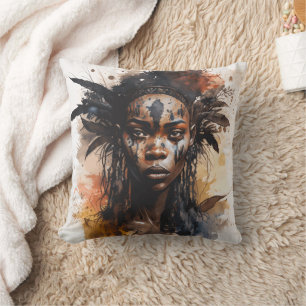 Coussin Peinture aquarelle, Belles femmes de la tribu afri