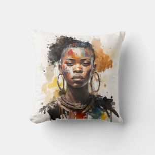 Coussin Peinture aquarelle, Belles femmes de la tribu afri
