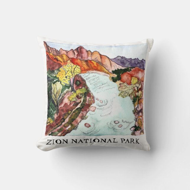 Coussin Peinture aquarelle du parc national Zion colorée (Recto)