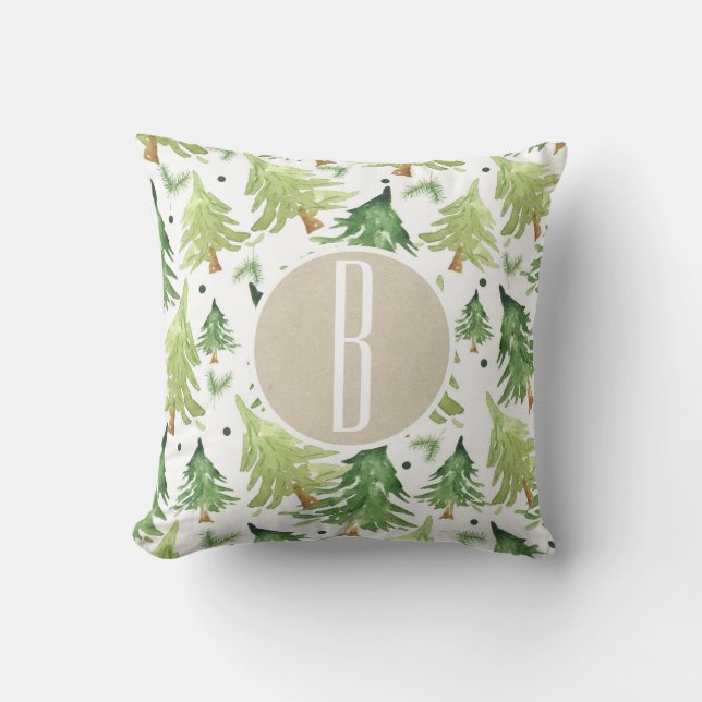 Coussin Peinture aquarelle Pins Moderne Rustique Monogramm (Recto)
