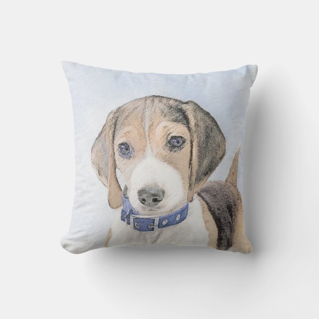 Coussin Peinture Beagle - Art original du chien (Recto)