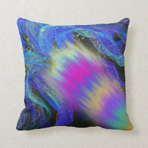 Coussin Peinture bleue psychédélique et art "merveilleux