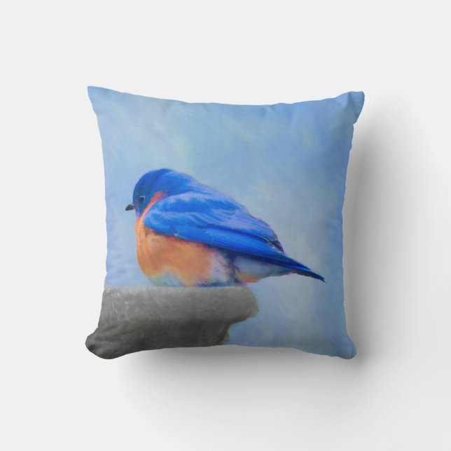 Coussin Peinture Bluebird - Art original pour oiseaux (Recto)