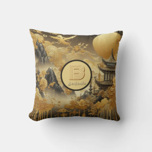 Coussin Peinture chinoise Faux Golden Dripping Monogramme