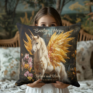 Coussin Peinture Classique Pegasus Blanc Avec Ailes Dorées