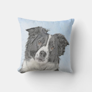 Coussin Peinture Collie Bordure - Joli art original chien