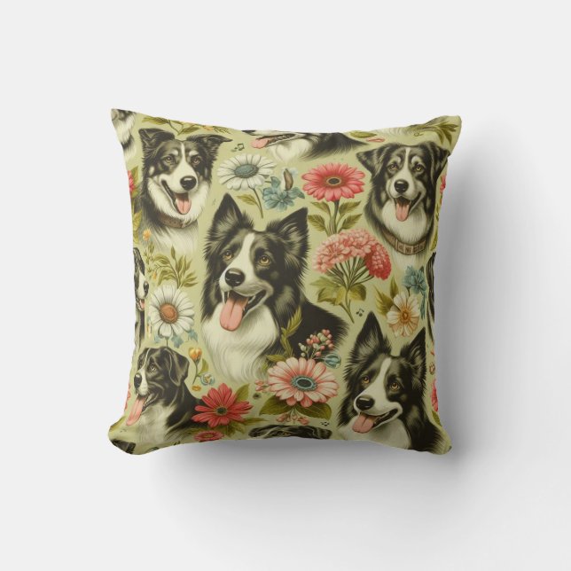 Coussin Peinture Collie vintage (Recto)
