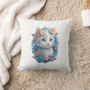 Coussin Peinture d'aquarelle de chat mignonne avec éclabou