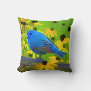 Coussin Peinture de Bunting Indigo - Art original pour ois