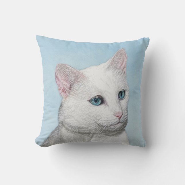Coussin Peinture de chat blanc - Cute Original Cat Art (Recto)