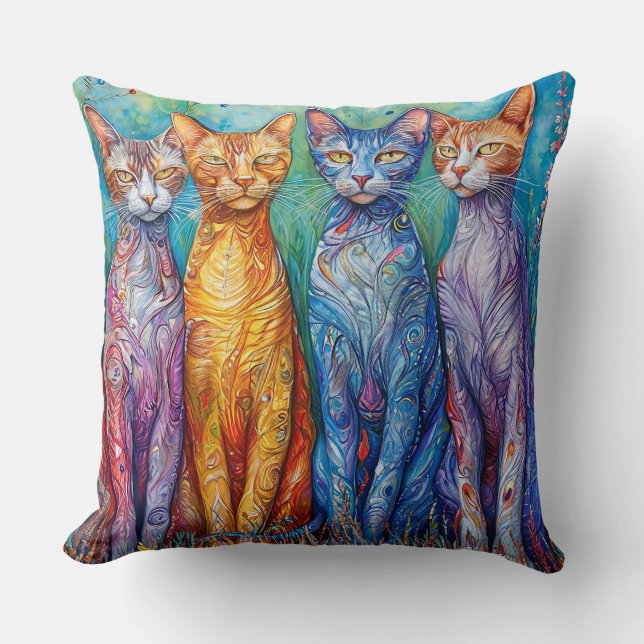Coussin Peinture de chats colorés mignons (Recto)