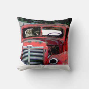 Coussin Peinture de chien de Noël Keeshond vieux camion Ar