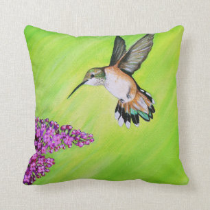 Coussin Peinture de colibri et de lilas