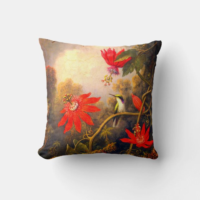 Coussin Peinture de colibris et de passionfleurs (Recto)