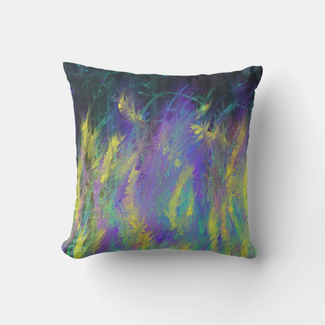 Coussin Peinture de Flammes violettes jaune & Art Word 'Ya (Recto)