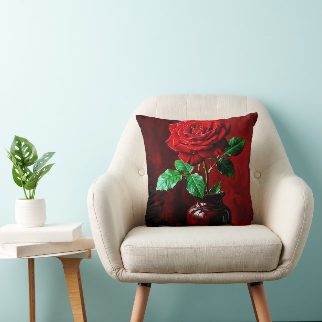 Coussin Peinture de fleur de rose rouge (Chaise)