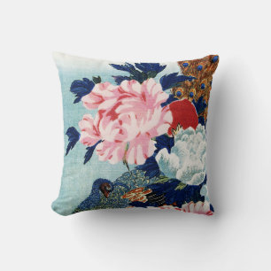 Coussin Peinture de fleurs de paon et de pivoines vintage