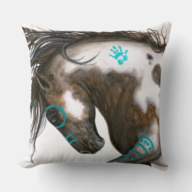 Coussin Peinture de guerre turquoise de cheval majestueux (Recto)