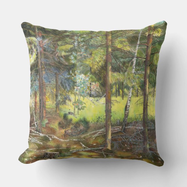 Coussin Peinture de la forêt de pin aquarelle (Recto)