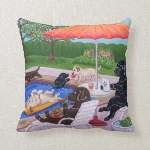 Coussin Peinture de Labradors 2 de réception au bord de l
