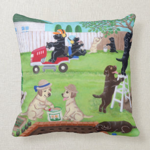 Coussin Peinture de Labradors d'amusement de dimanche