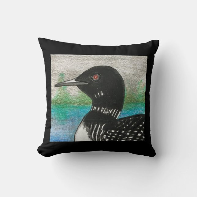 Coussin Peinture de l'aquarelle de Loon Northern Lake Bird (Recto)